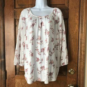 FINAL PRICE - Sonoma Ivory w/Scattered Pink & Burgundy Flowers Pullover Tunic XL